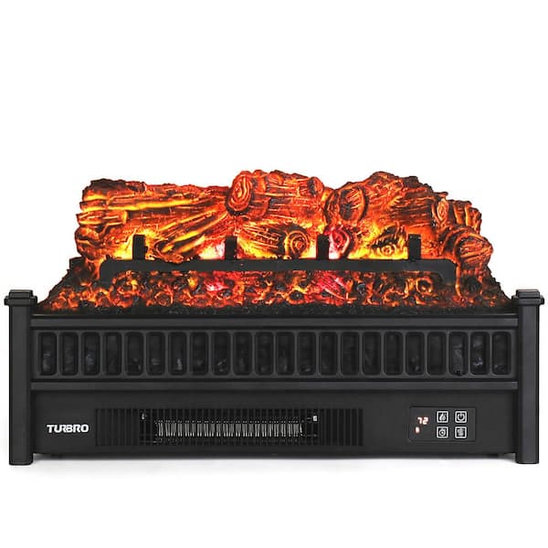 TURBRO Eternal Flame 23 in. Electric Log Set Heater with Realistic Resin Pinewood Ember Bed in Black with Remote