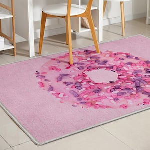 Apollo Pink Sprinkles Donut Modern Printed Pink 3 ft. 3 in. x 5 ft. Area Rug