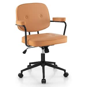 Orange PU Leather Adjustable Height Office Chair with Rocking Backrest and Ergonomic Armrest, Wheels