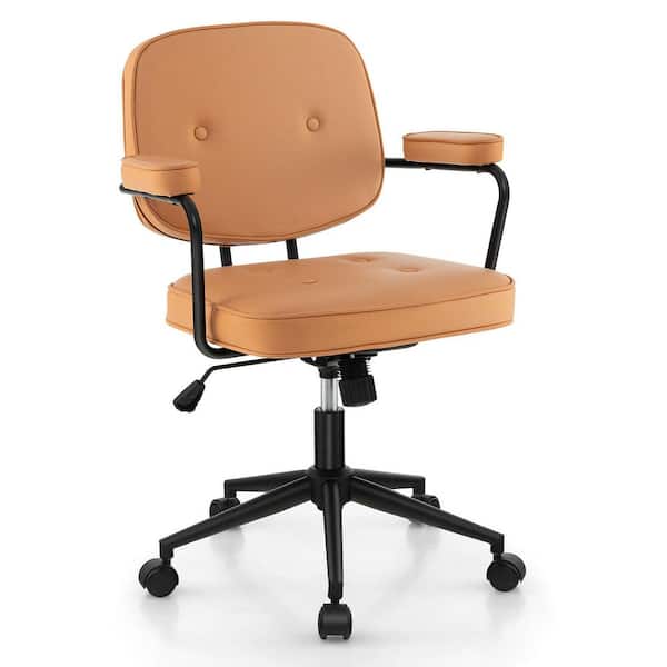 ANGELES HOME Orange PU Leather Adjustable Height Office Chair with Rocking Backrest and Ergonomic Armrest, Wheels
