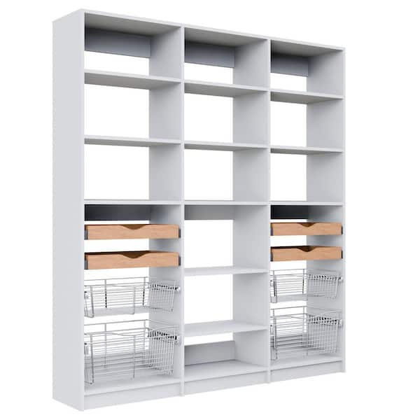 Alto Pantry Collection 69 in. W White Wall Mounted Shelf Tower and 2-Shelf Towers w/ Pull Outs Wood Closet System
