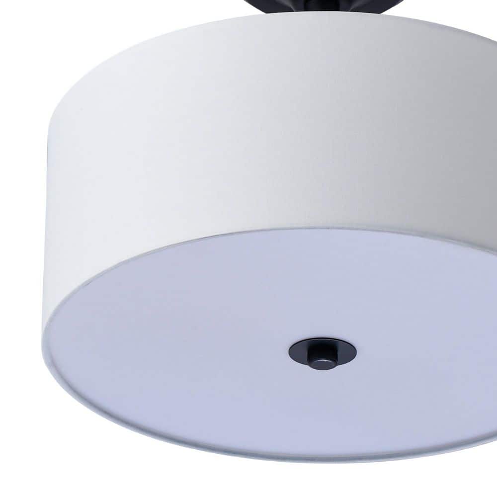 Cassie Contemporary Matte Black Drum Ceiling Light with White Shade