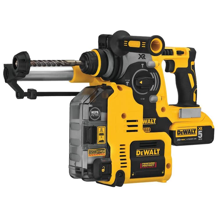 DEWALT 20V MAX XR Brushless 1 in. SDS Plus L-Shape Rotary Hammer with Onboard Extractor and (2) 20V 5.0Ah Batteries