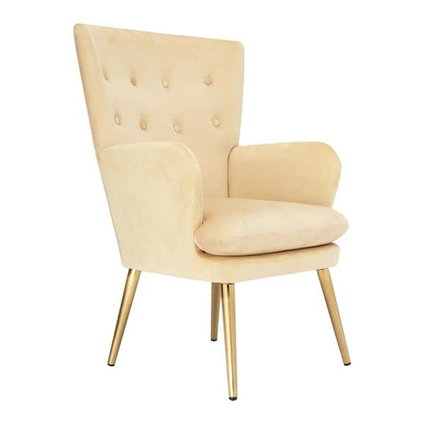 aisword Wingback Gold Arm Chair, Mid Century Accent Chair Fabric Tufted Side Chair with Removable Cushion