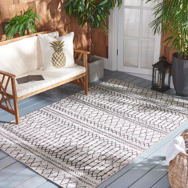 Havana Light Brown/Black 7 ft. x 7 ft. Tribal Geometric Indoor/Outdoor Square Area Rug