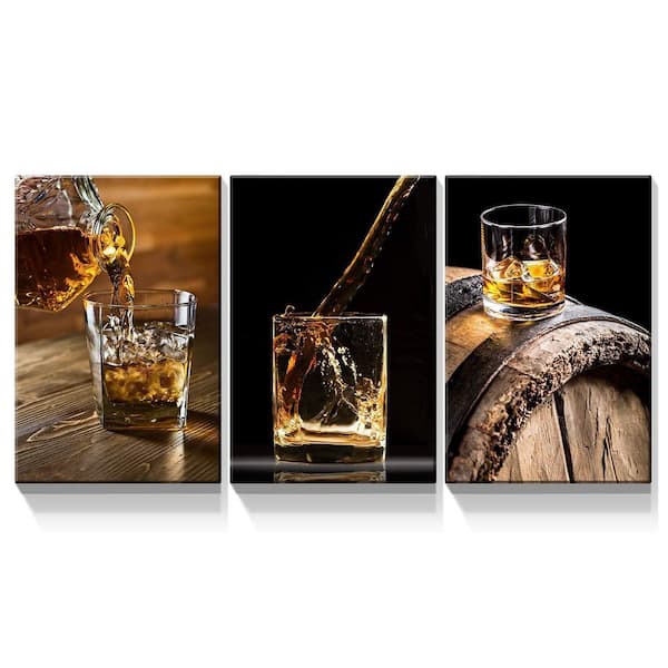 Afoxsos 1.50 in. H x 18 in. W Multicolor Whiskey by Modern Canvas Framed Wooden Wall Art-3 Panels
