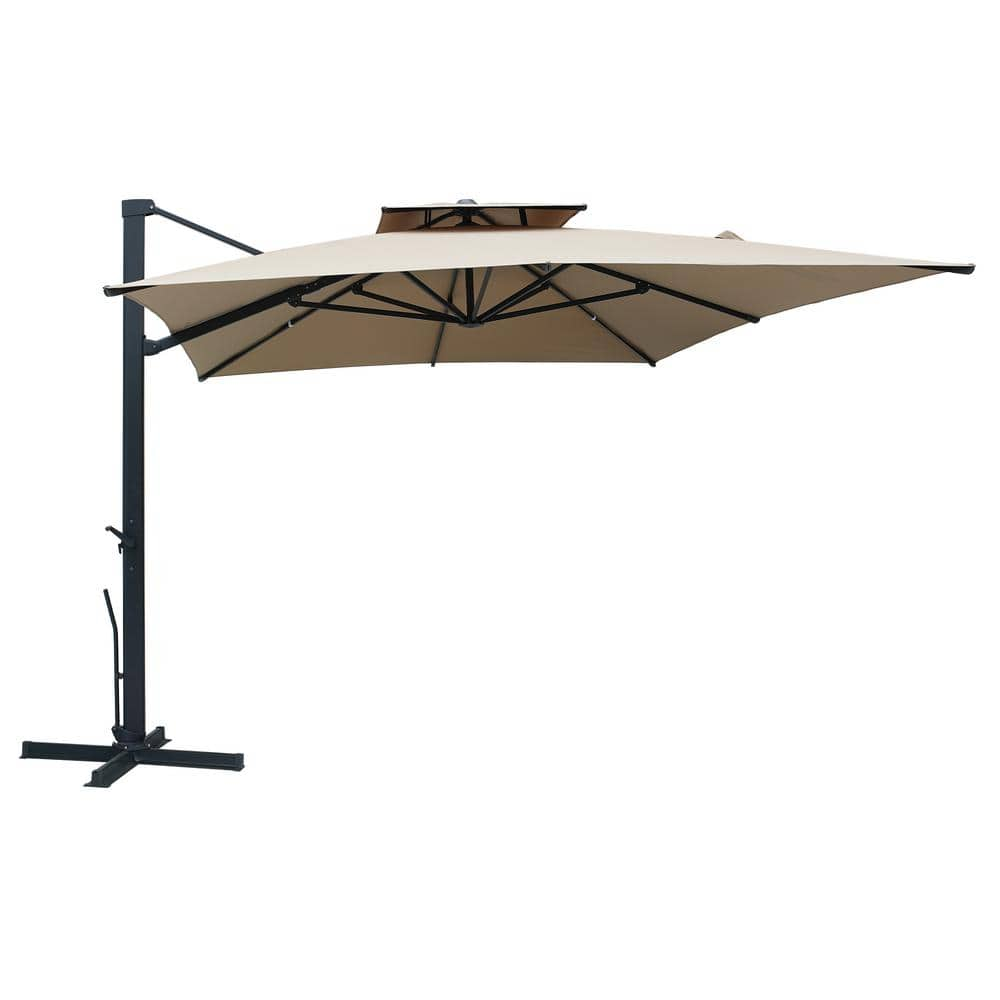 10 ft. x 13 ft. Double Top Cantilever Umbrella Rectangular Crank Market Umbrella Patio Umbrella in Taupe -  Clihome, CL01MYD1013TP