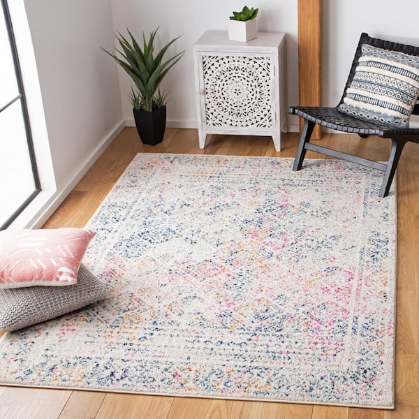 Tulum Ivory/Dark Blue 6 ft. x 9 ft. Border Area Rug