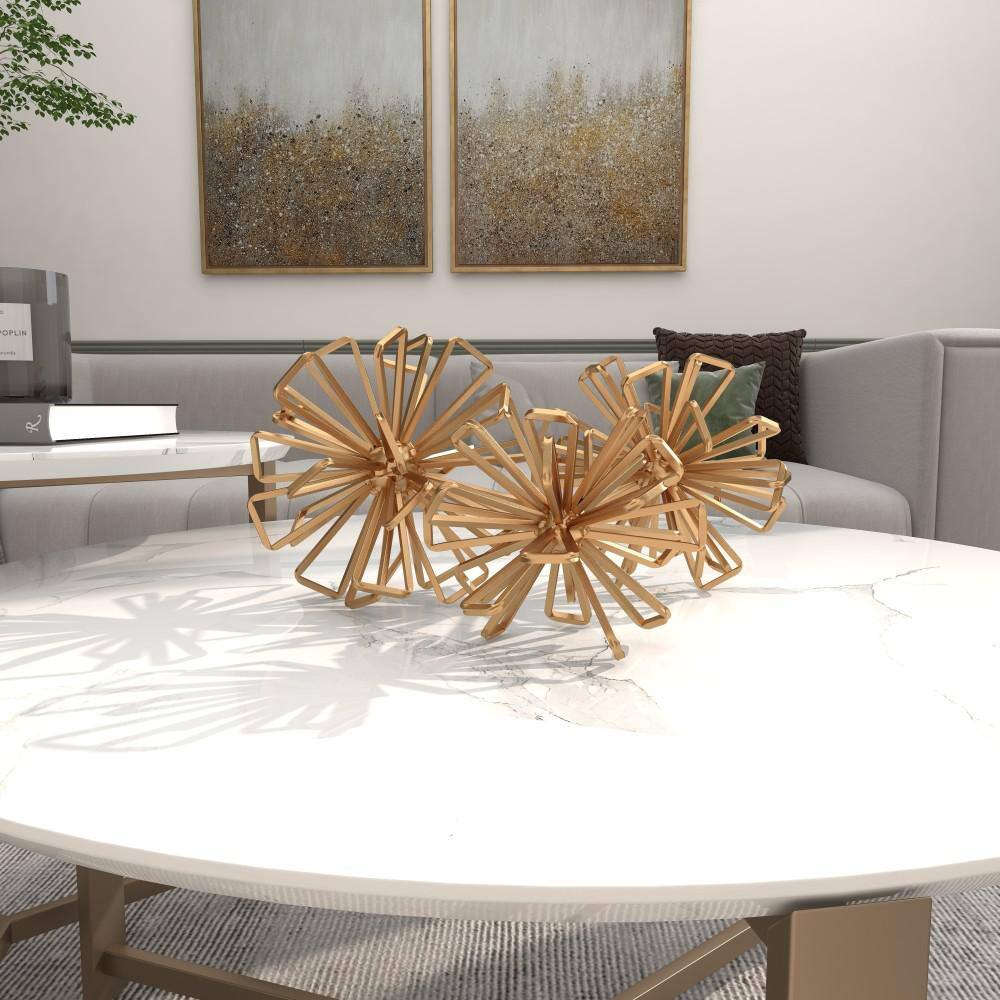 Gold Metal Geometric Sculptures Set of Three