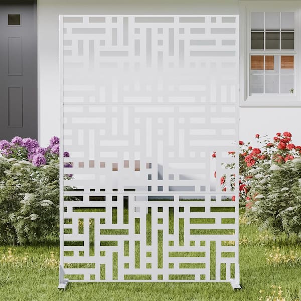 72 in. x 47 in. Outdoor Metal Privacy Screen Garden Fence in Streets Pattern in White