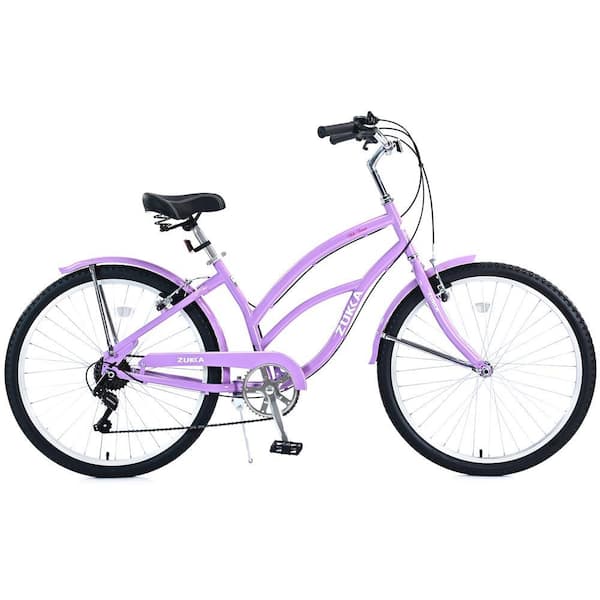 Zeus & Ruta 26 in. 7-Speed Purple Women and Men Beach Cruiser Bike