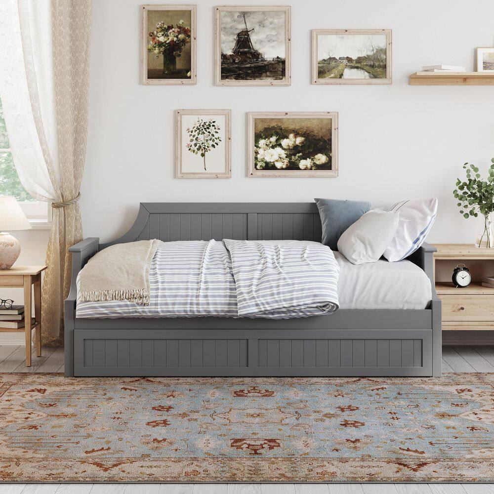 Cambridge Gray Twin Wood Daybed with Trundle and Storage