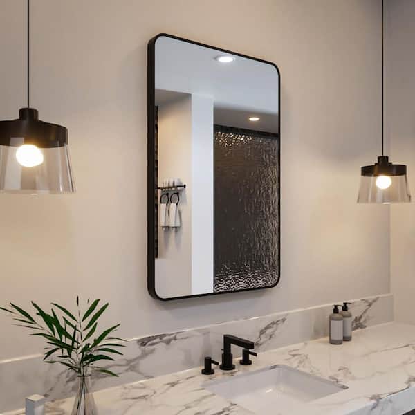 Odin 24 in. W x 36 in. H Tempered Glass Matte Black Rectangular Framed Wall Bathroom Vanity Mirror