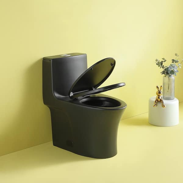 Staykiwi One-Piece 1.1/1.6 GPF Dual Flush Elongated Toilet in Matte Black