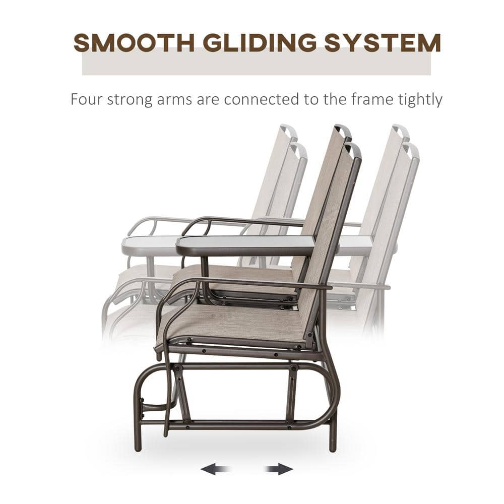 Brown Steel 2-Person Outdoor Glider Bench with Center Table