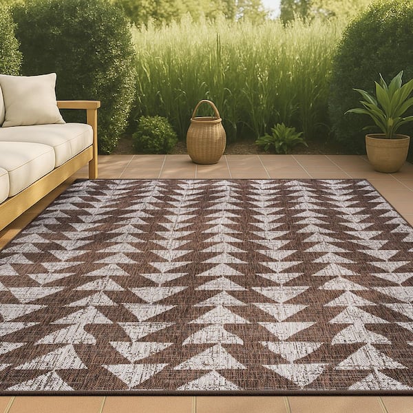 Andratx Modern Tribal Geometric Brown/Beige 8 ft. x 10 ft. Indoor/Outdoor Area Rug