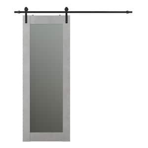 Vona 32 in. x 80 in. Full Lite Frosted Glass Light Urban Composite Core Wood Sliding Barn Door with Hardware Kit