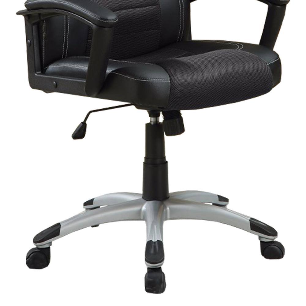 Modern High-Back Black Leather Swivel Executive Chair with Metal Accents