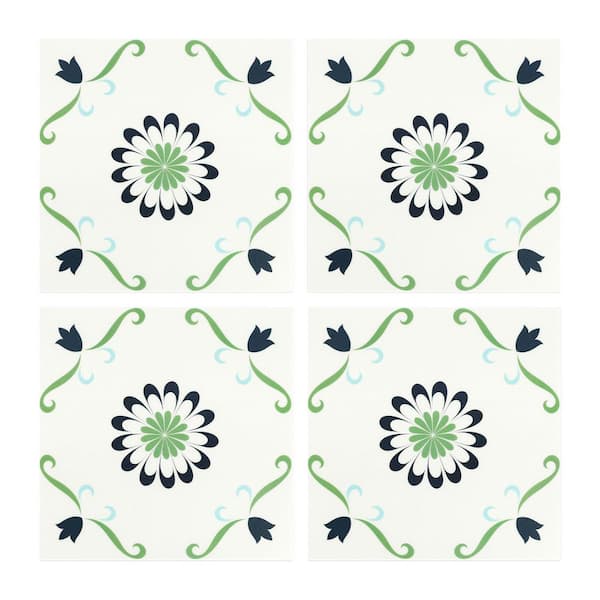 12 in. x 12 in. x 0.06 in. Green Vinyl Peel and Stick Backsplash Tile, Decorative Wall / Floor Tiles (12 sq. ft.)