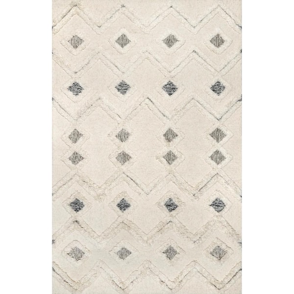 nuLOOM Melia Ivory 5 ft. x 8 ft. Moroccan Wool Area Rug