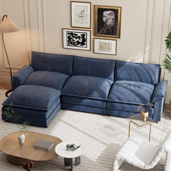 LACOO 118 in. Chenille Flared Arm L-Shaped Deluxe Pillow-Styled Modular Sectional Sofa in Amethyst with Ottoman