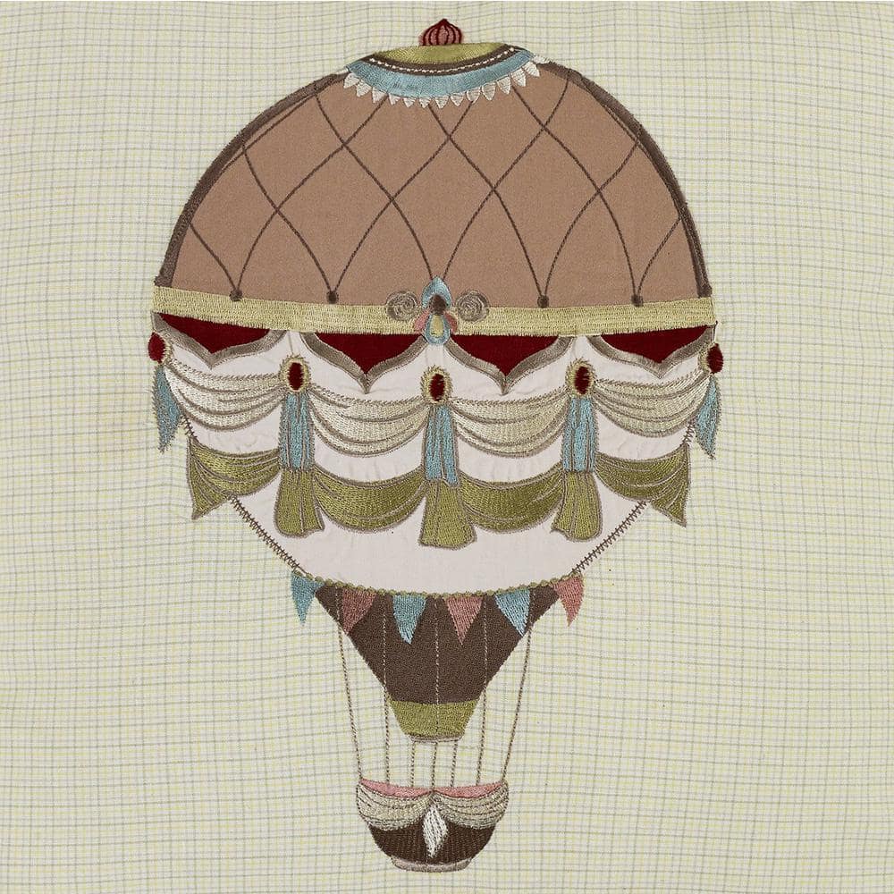 Heritage Balloon Embroidery Cotton Throw Pillow 18" x 18"