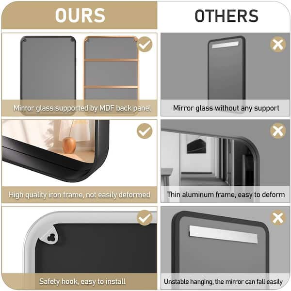 24 in. W x 36 in. H Large Rectangle Metal Framed Wall Mirrors Bathroom Mirror Vanity Mirror Accent Mirror in Gold