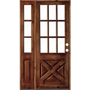 46 in. x 96 in. Alder 2-Panel Left-Hand/Inswing Clear Glass Red Chestnut Stain Wood Prehung Front Door w/Left Sidelite