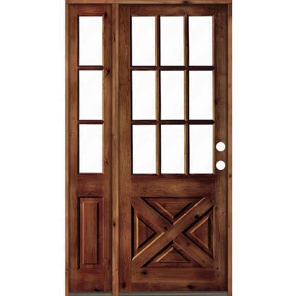 Krosswood Doors 46 in. x 96 in. Alder 2-Panel Left-Hand/Inswing Clear Glass Red Chestnut Stain Wood Prehung Front Door w/Left Sidelite