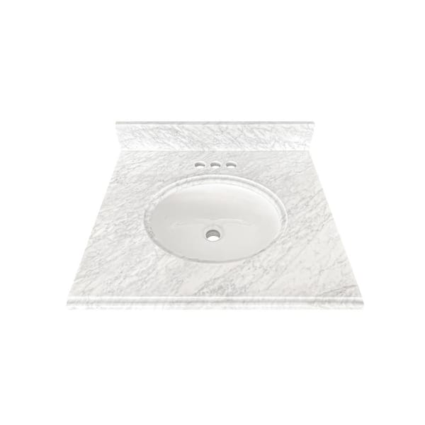 Home Decorators Collection 25 in. W x 22 in D Marble White Round Single Sink Vanity Top in Carrara Marble