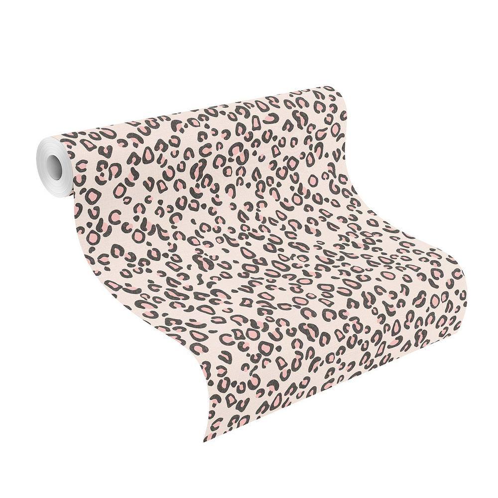 Blush and Black Leopard Print Vinyl Wallpaper, 20.5-in by 33-ft