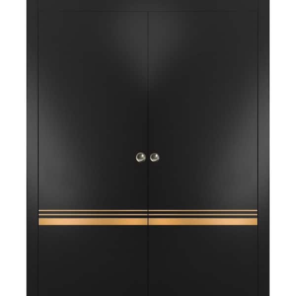 Sartodoors 56 in. x 80 in. 2 Panel Black Matte Finished Solid Wood with Honeycomb Sliding Door with Hardware