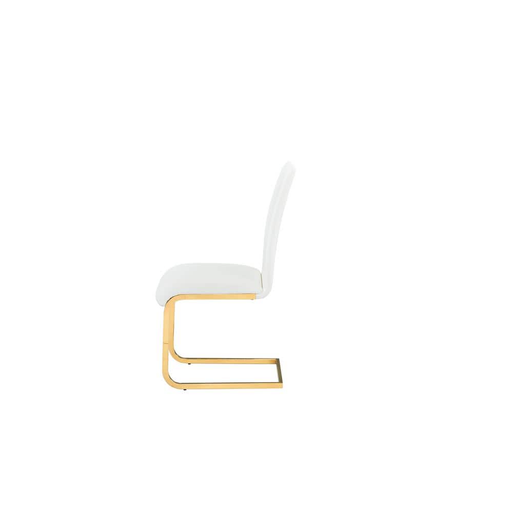 Parsons White and Gold Metal Side Chair with Curved Back