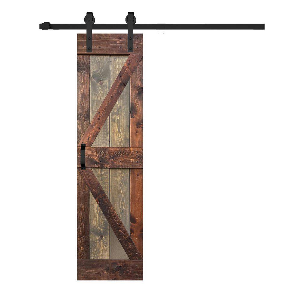 K Series 24 in. x 84 in. Brown/Walnut Finished Soild Wood Sliding Barn Door with Hardware Kit - Assembly Needed price history on PriceWatchPro
