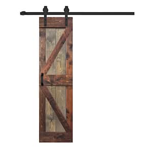 K Series 24 in. x 84 in. Brown/Walnut Finished Soild Wood Sliding Barn Door with Hardware Kit - Assembly Needed