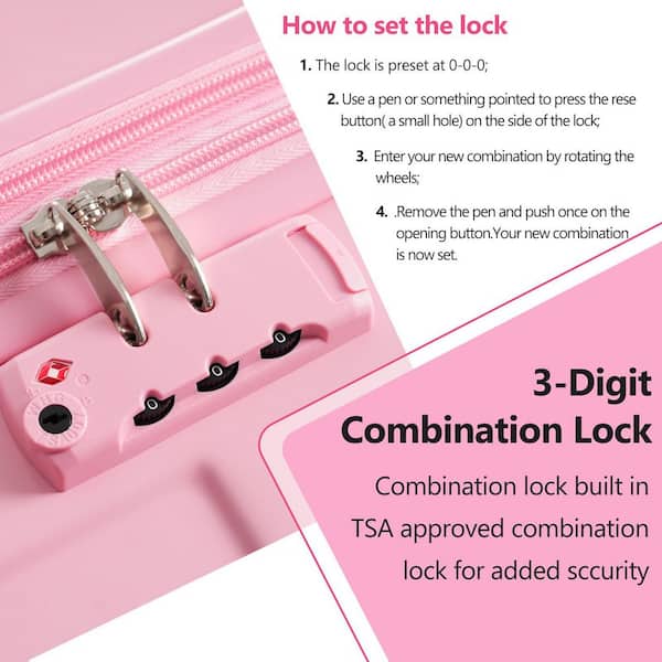 Merax 25.8 in. Pink ABS Hardside Luggage Double Spinner Suitcase