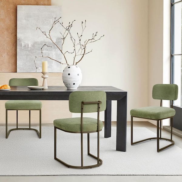 Elle Green Faux Leather Upholstered Dining Chair with Metal Frame for Diningroom (Set of 3)