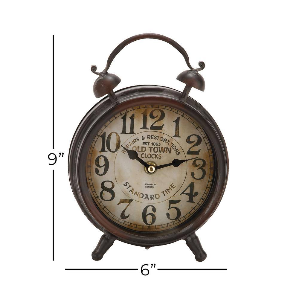 Vintage Brown Iron Clock with Decorative Bells