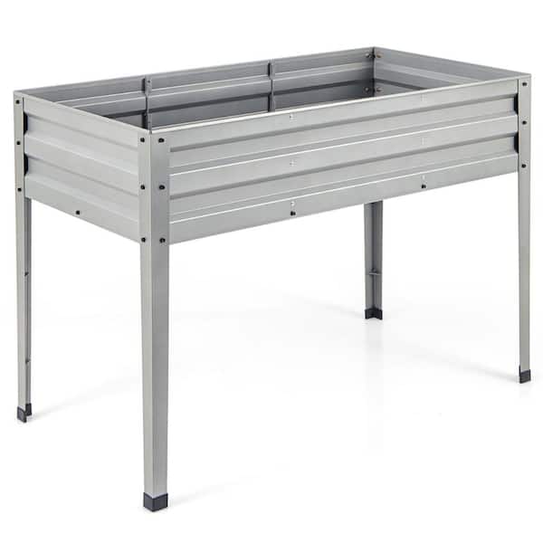 HONEY JOY 46 in. L x 24 in, W. x 32 in. H Freestanding Sliver Steel Raised Garden Bed Drainage Holes Garden Backyard and Patio