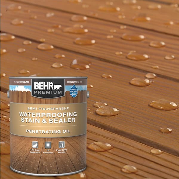 BEHR PREMIUM 1 Gal. #ST-129 Chocolate Semi-Transparent Penetrating Oil-Based Exterior Waterproofing Wood Stain