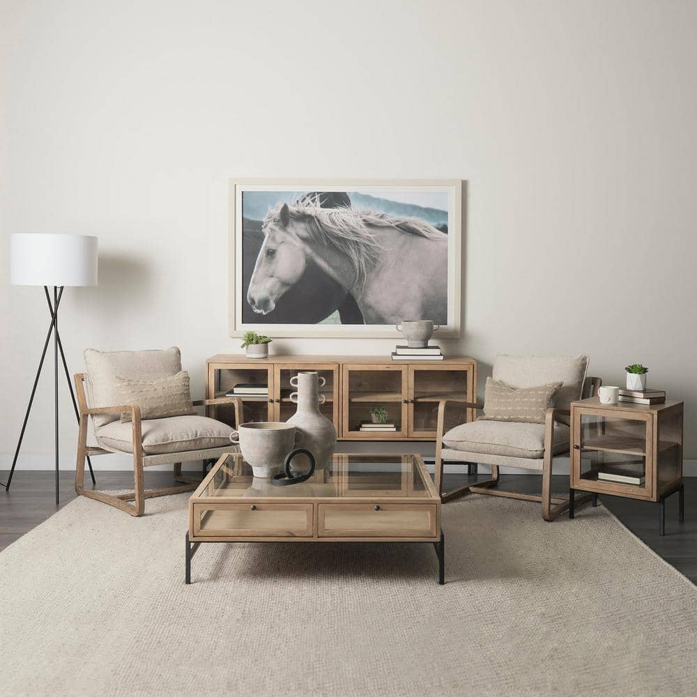 Arelius 70'' Light Brown Mango Wood Sideboard with Black Metal Base