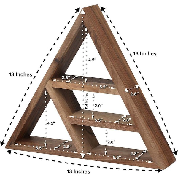 13 in. W x 2.8 in. D Brown Wooden Triangle Floating Shelves