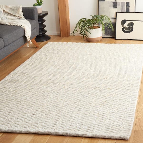 Natural Fiber Bleach/Ivory 6 ft. x 6 ft. Chevron Striped Square Area Rug