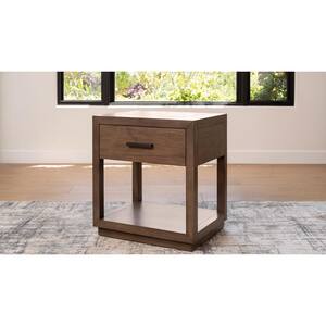 Leon 24 in. Natural Rectangle Wood End Table with Drawers