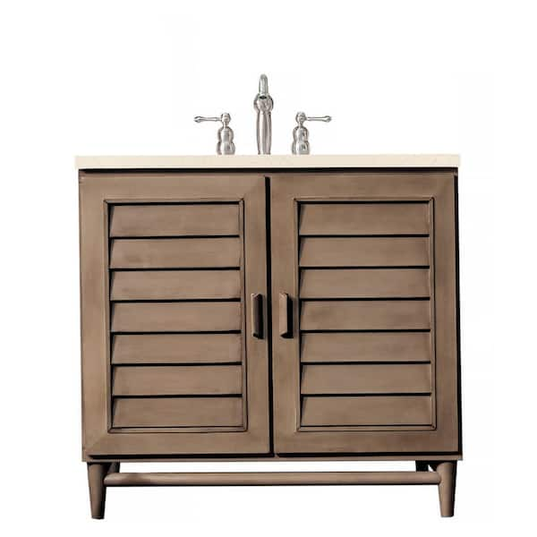 James Martin Vanities Portland 36 in. W x 23.5 in. D x 34.3 in. H Bath Vanity in Whitewashed Walnut with Quartz Vanity Top in Eternal Marfil