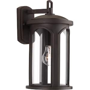 Gables Collection 1-Light Antique Bronze Clear Glass New Traditional Outdoor Small Wall Lantern Light