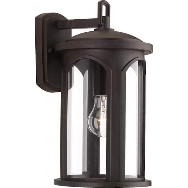 Progress Lighting Gables Collection 1-Light Antique Bronze Clear Glass New Traditional Outdoor Small Wall Lantern Light