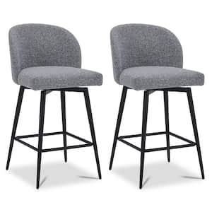 Cynthia 27 in. Gray Multi Color High Back Metal Swivel Counter Stool with Fabric Seat (Set of 2)