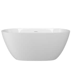 Ema 55 in. x 29.5 in. Acrylic Flatbottom Freestanding Soaking Bathtub with Pop-Up Drain in Matte White Stand Alone Tub