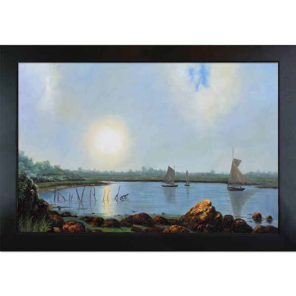 LA PASTICHE "York Harbor Coast of Maine" by Martin Johnson Heade Framed Abstract Oil Painting 28.75 in. x 40.75 in.